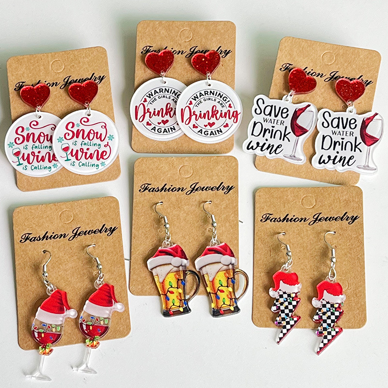 New Christmas Earrings Christm - Wine Beer Hat recension och pris